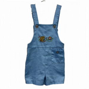 Baby Boy Blue Turtle‎ Embroidered Short Overalls 0-3 Mon Romper Cottagecore